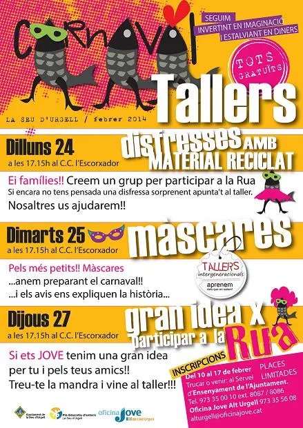 Tallers gratuïts de Carnaval a la Seu