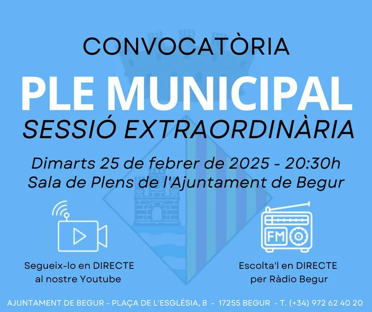 25 de febrer: Ple municipal extraordinari de l’Ajuntament de Begur