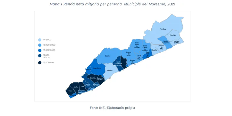 Pineda, Calella i Tordera continuen sent les poblacions amb la renda mitjana més baixa del Maresme