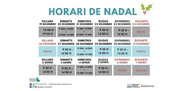 Horari de Nadal a la Biblioteca Municipal de Constantí