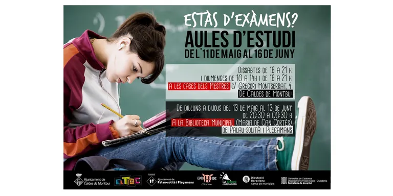 Caldes i Palau repeteixen la proposta d’aules d’estudi en horaris de cap de setmana adreçada als estudiants del municipi i que funcionarà de l’11 de maig al 16 de juny