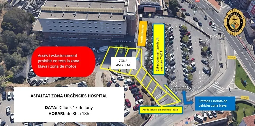 Avui han començat les obres d'asfaltat del vial d'accés a l'Hospital Sant Jaume de Calella