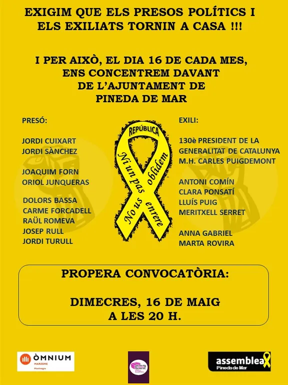 ANC, OC i CDR convoquen una nova concentració a Pineda per demanar l'alliberament dels presos