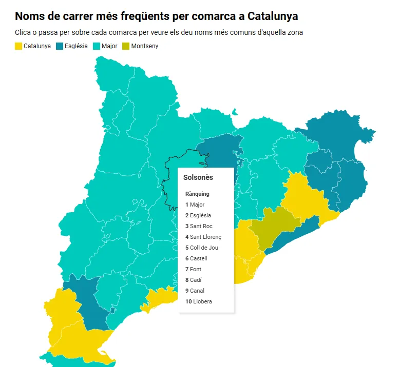 Major, Església i Sant Roc són els noms de carrer més freqüents al Solsonès