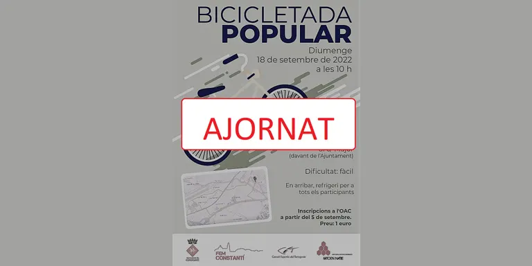S’ajorna la Bicicletada Popular prevista per aquest diumenge