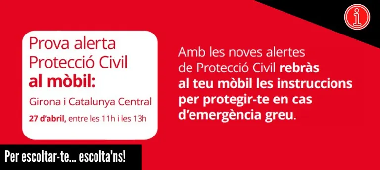 Protecció Civil posarà a prova el seu Sistema d’Alertes el proper dia 27 d’abril