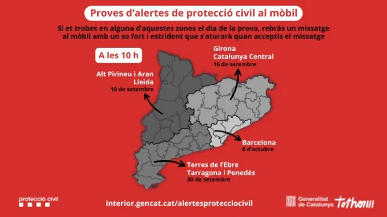 Protecció Civil farà aquest dimarts una prova del sistema d'alertes al mòbil a Girona i a la Catalunya Central
