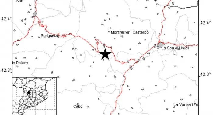 Mapa de l'epicentre del sisme (font: Institut Cartrogrà fic de Catalunya)