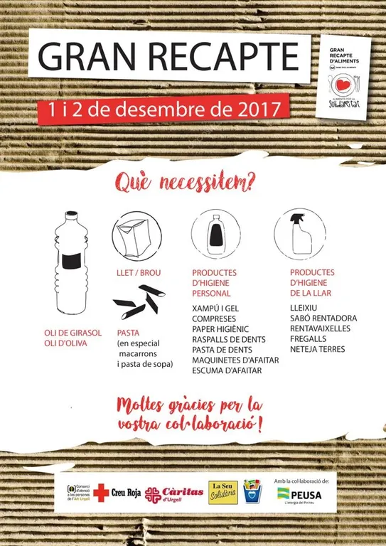 El Consorci d'Atenció a les Persones anima a col·laborar en el Gran Recapte d'Aliments