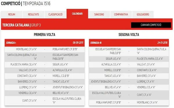 S’estableixen els calendaris de futbol de Primera a Tercera Catalana