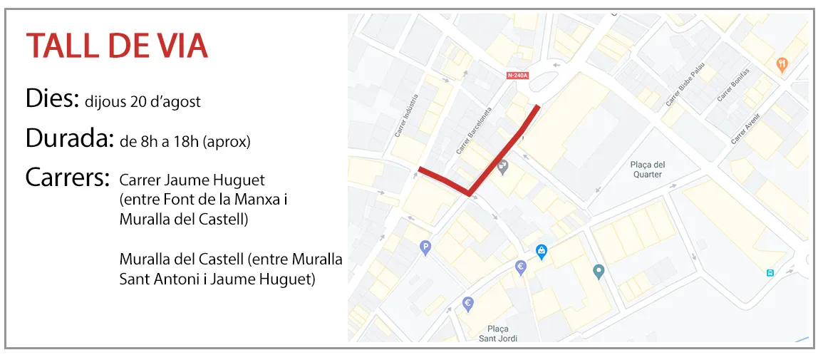 Tall de circulació al carrer Jaume Huguet i la Muralla del Castell