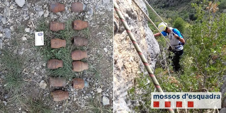 Localitzades una quinzena de granades de mà de la Guerra Civil en una via d'escalada de Coll de Nargó
