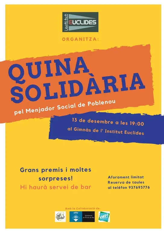 Els alumnes de l'Institut Euclides fan una 'Quina solidària' a benefici del menjador social de Poblenou