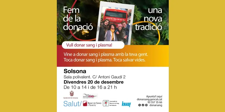 Solsona acull aquest divendres l'última campanya de donació de sang i plasma de l'any, que també servirà per captar nous donants de medul·la òssia