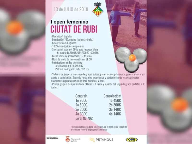 El cartell del I Open Ciutat de Rubí de petanca per a dones