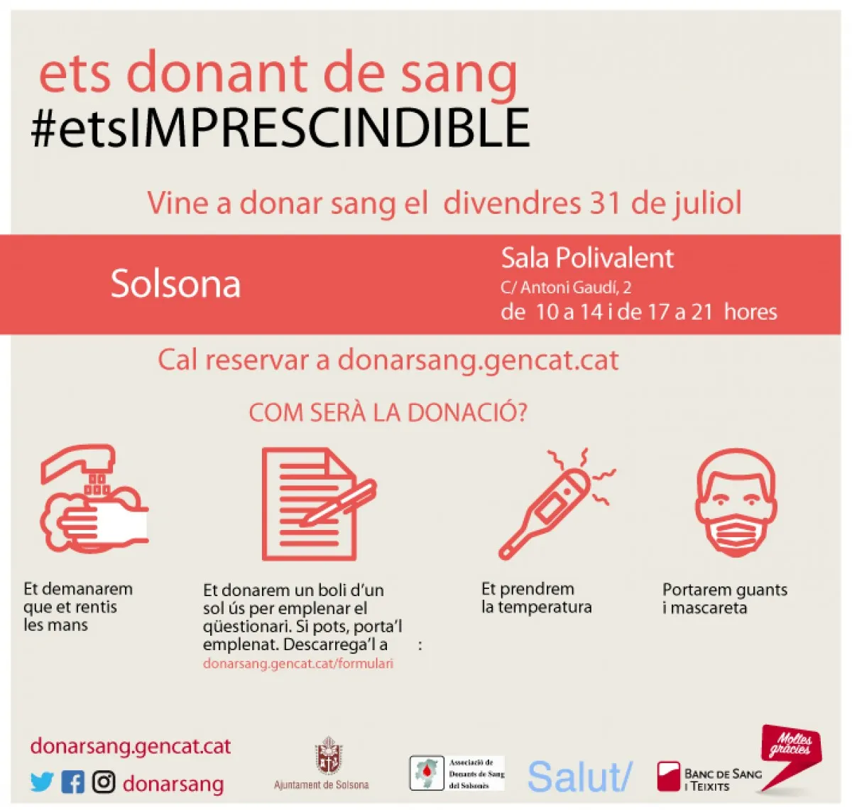Solsona acollirà la setmana vinent una campanya especial de donació de sang per fer front al descens habitual de l'estiu