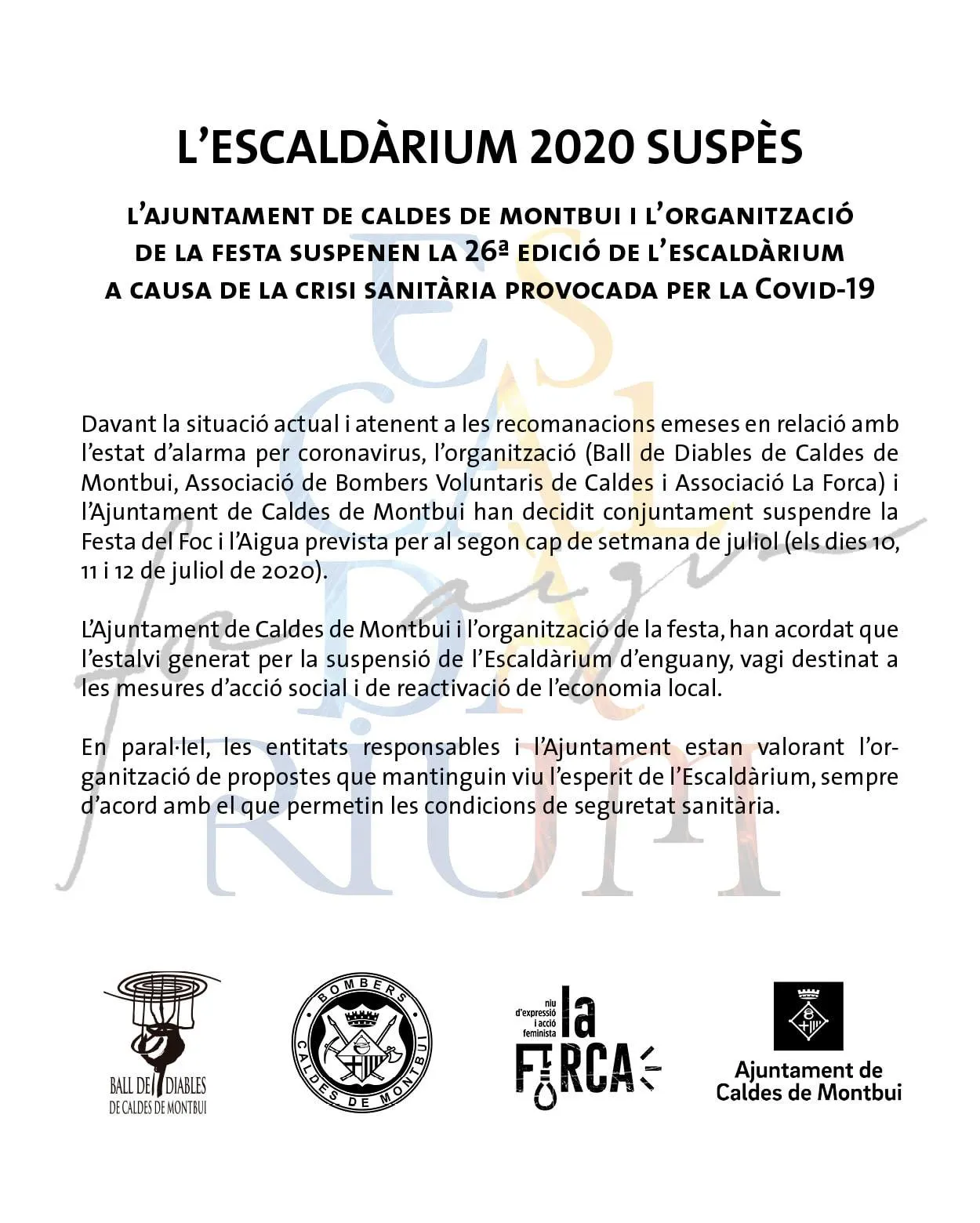 L'Escaldàrium queda oficialment cancel.lat a causa del COVID