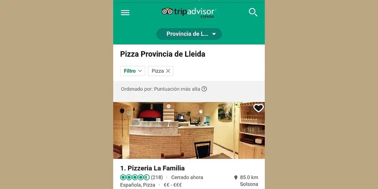 La Pizzeria La Familia és la millor pizzeria de la província de Lleida segons Trip Advisor