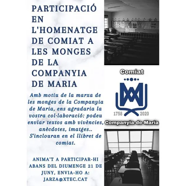 L'Escola Arrels fa una crida a participar en l'homenatge de comiat de les monges de la Companyia de Maria