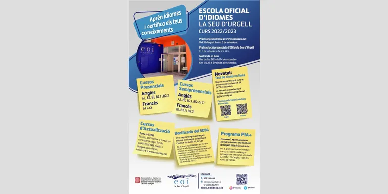 L'Escola Oficial d'Idiomes de la Seu d'Urgell obrirà les preinscripcions el 31 d'agost