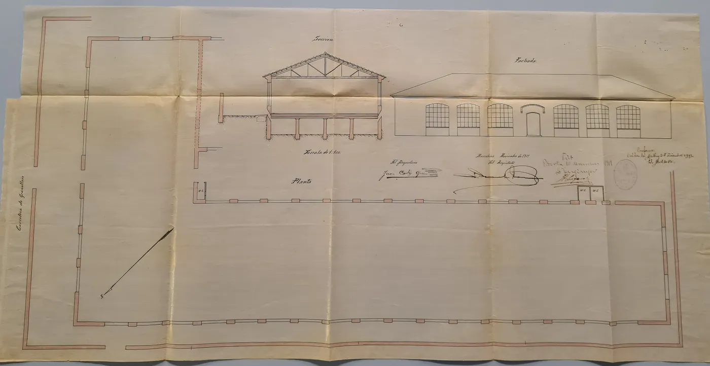 L'arxiu municipal presenta el plànol i la petició oficial per construir la fàbrica de La Llana, que daten de 1919