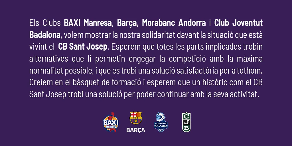 Solidaritat del bàsquet català amb el CB Sant Josep de Badalona