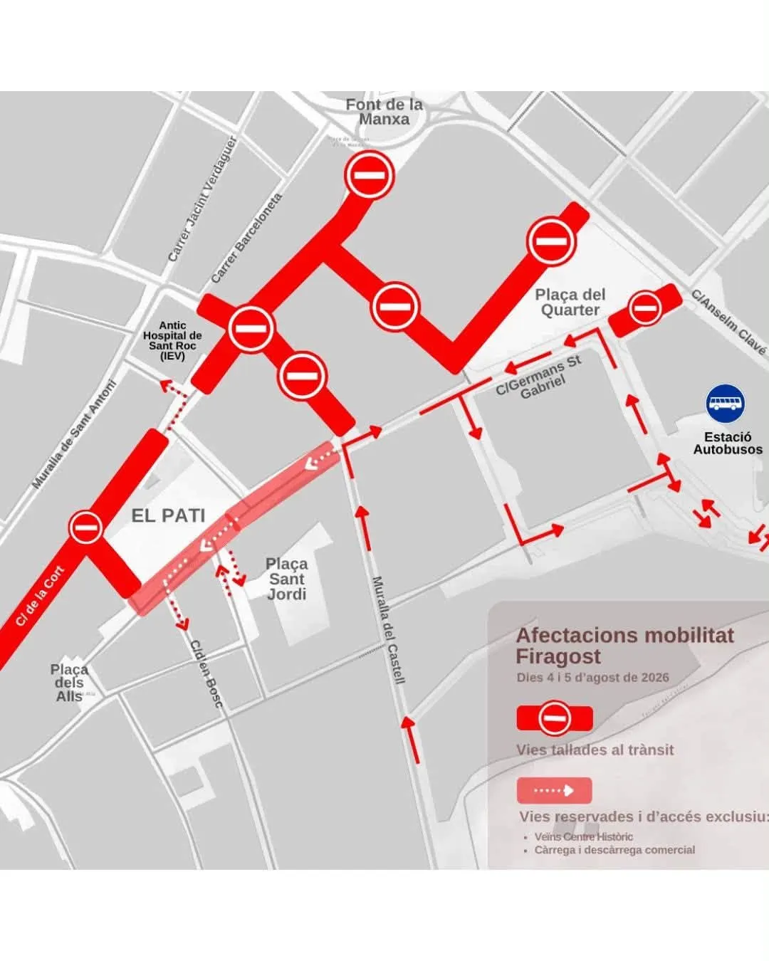 Restriccions de trànsit i canvis de circulació al centre de la ciutat els dies 4 i 5 d'agost