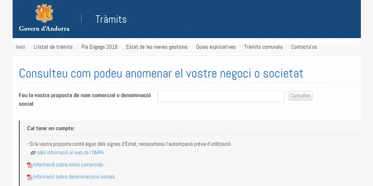 Els empresaris andorrans tindran una eina per comprovar la viabilitat dels noms comercials