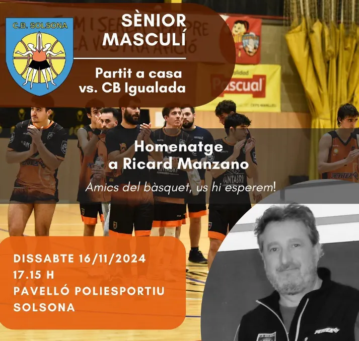 El Club Bàsquet Solsona fa un homenatge a l'expresident Ricard Manzano, traspassat aquesta setmana