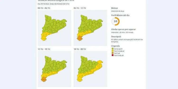 Previsió de pluges intenses aquest divendres a l'àmbit litoral i prelitoral de Tarragona