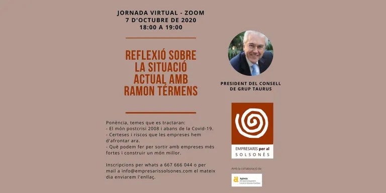 Empresaris per al Solsonès organitza una xerrada virtual sobre la situació actual amb el president del Consell de Grup Taurus