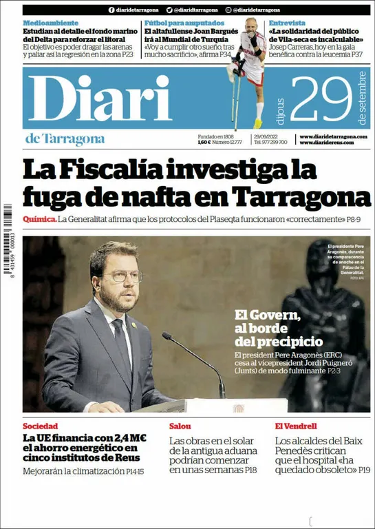 T'expliquem les portades dels diaris del territori d'aquest 29 de setembre