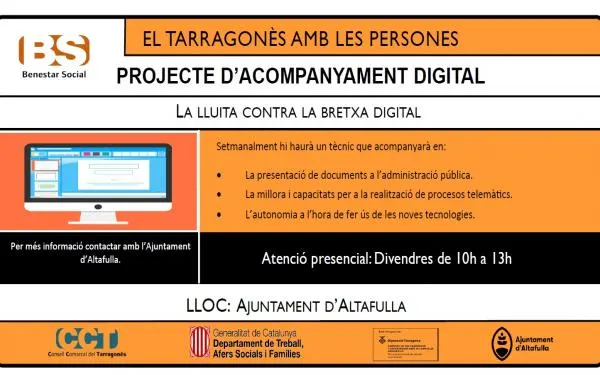 L'Ajuntament d'Altafulla ofereix acompanyament digital als veïns i veïnes que tinguin dificultats per fer tràmits en línia