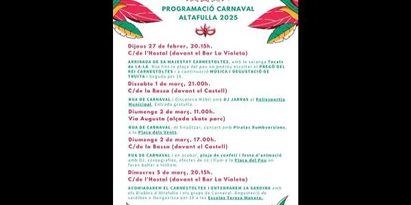 El Carnaval tornarà a omplir els carrers d’Altafulla amb festa tant al centre com a Baix a Mar