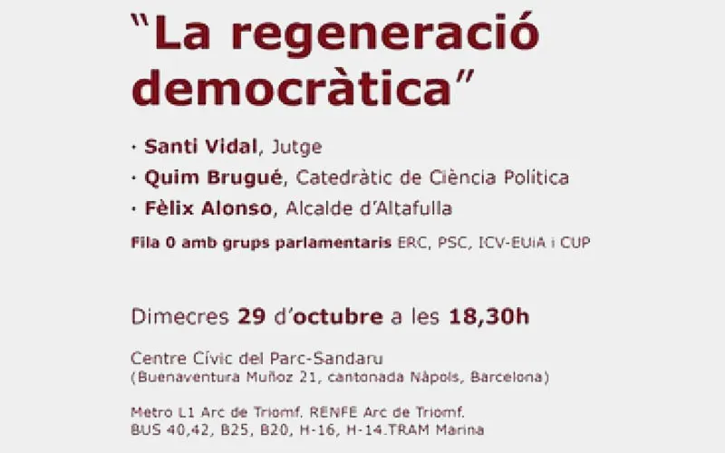 L’alcalde d’Altafulla, Fèlix Alonso, convidat a una xerrada a Barcelona sobre la ‘Regeneració Democràtica’