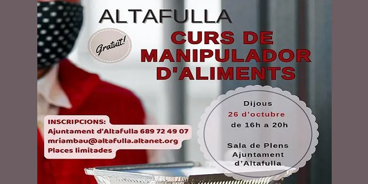 Curs de manipulador d’aliments el dijous 26 d’octubre a Altafulla