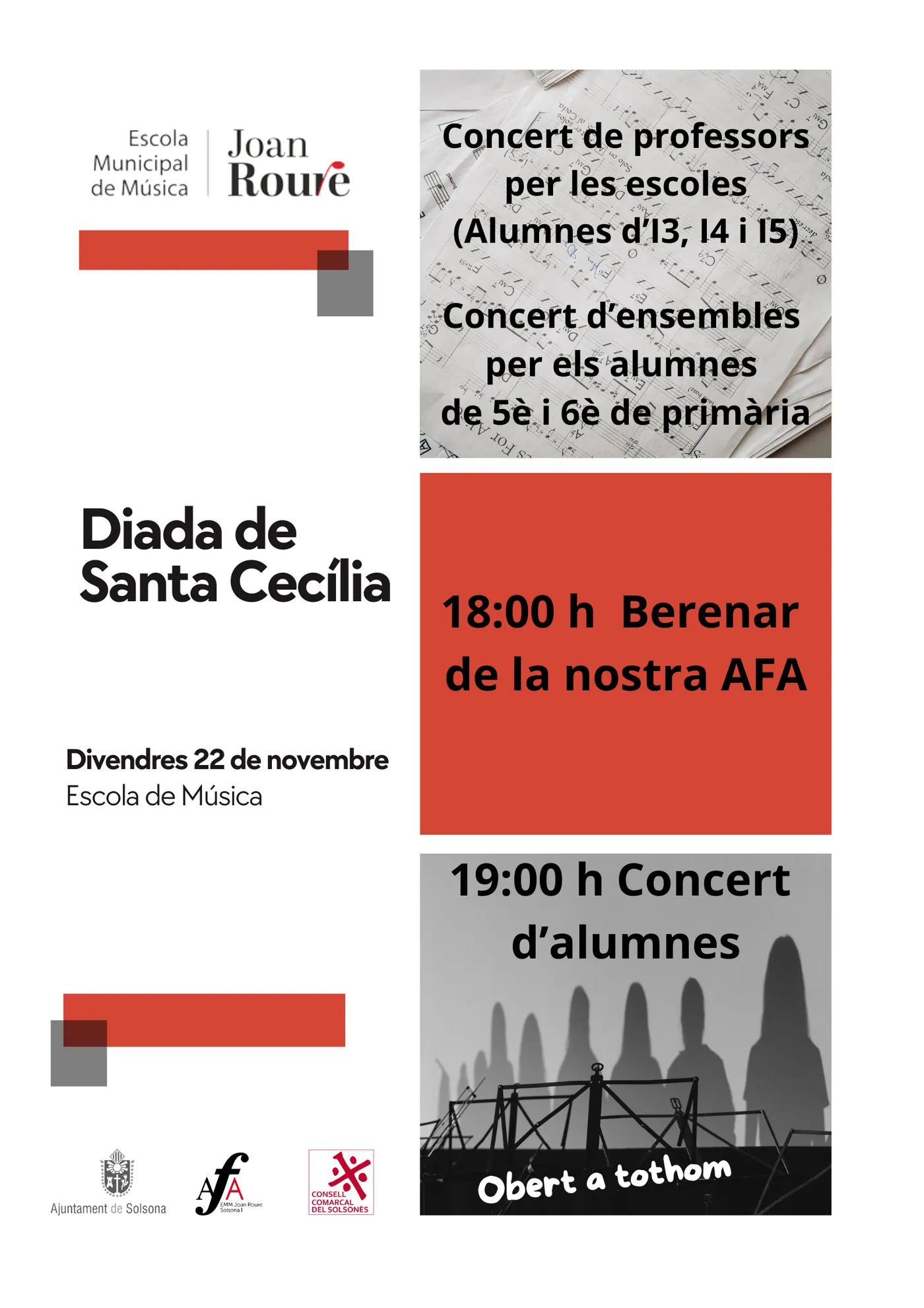 L'Escola Municipal de Música Joan Roure celebra demà la festivitat de Santa Cecília