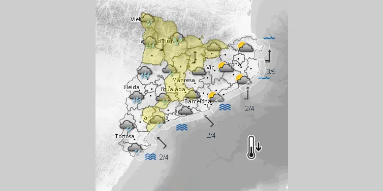 Alerta per nevades fins als 600 metres al Prepirineu, la Catalunya Central i el prelitoral de Tarragona