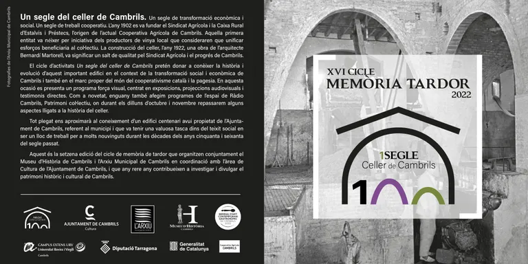 El cicle Memòria de tardor d’enguany commemora el centenari del Celler de Cambrils