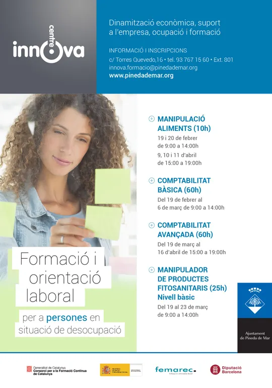 L'Innova imparteix cursos per a persones aturades entre els mesos de febrer i abril