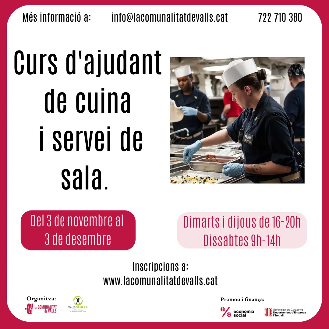La Comunalitat i Vallsgenera organitzen un curs d’ajudant de cuina i personal de sala
