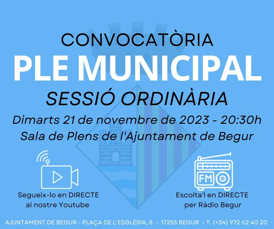 21 de novembre: Ple Municipal Ordinari de l’Ajuntament de Begur