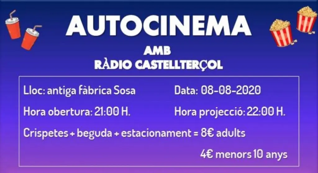 Ràdio Castellterçol organitza un autocinema el dissabte 8 d’agost