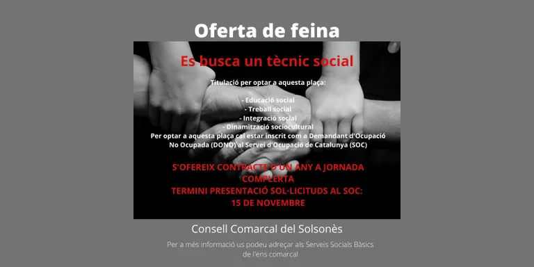 El Consell Comarcal ofereix un lloc de treball de tècnic social