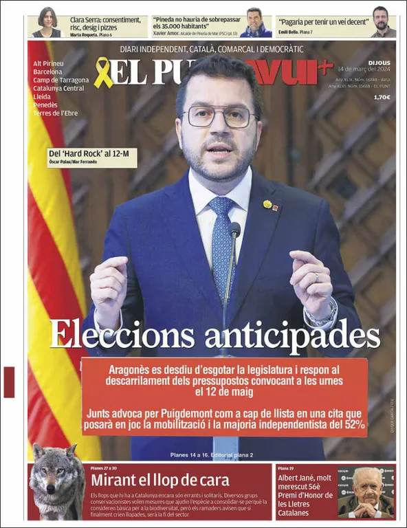 Cop d'ull als diaris d'aquest dijous 14 de març