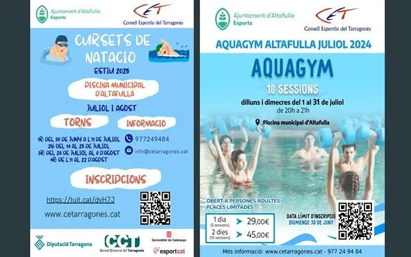 Estan obertes al Consell Esportiu del Tarragonès les inscripcions per a les activitats (natació i aiguagim) de la piscina municipal d’Altafulla