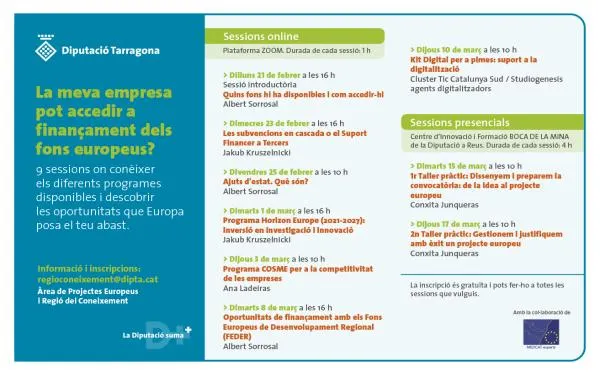 La Diputació de Tarragona ofereix sessions formatives perquè les empreses puguin aprofitar els fons europeus