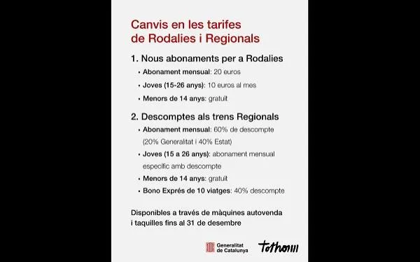 Entren en vigor les noves tarifes de Regionals i Rodalies