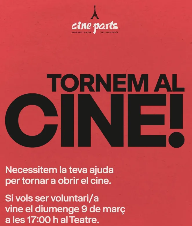 Amigues i Amics del Cine París convoca una reunió per captar voluntaris per reobrir l'equipament