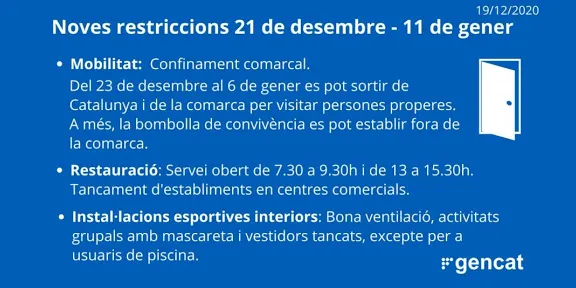 Salut allarga una setmana més les mesures en vigència des de l’endemà de Reis